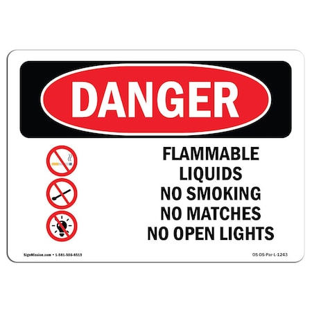 Signmission OSHA Danger, Flammable Liquids No Smoking Matches, 5in X 3.5in Decal, 3.5" W, 5" L, Landscape OS-DS-D-35-L-1243